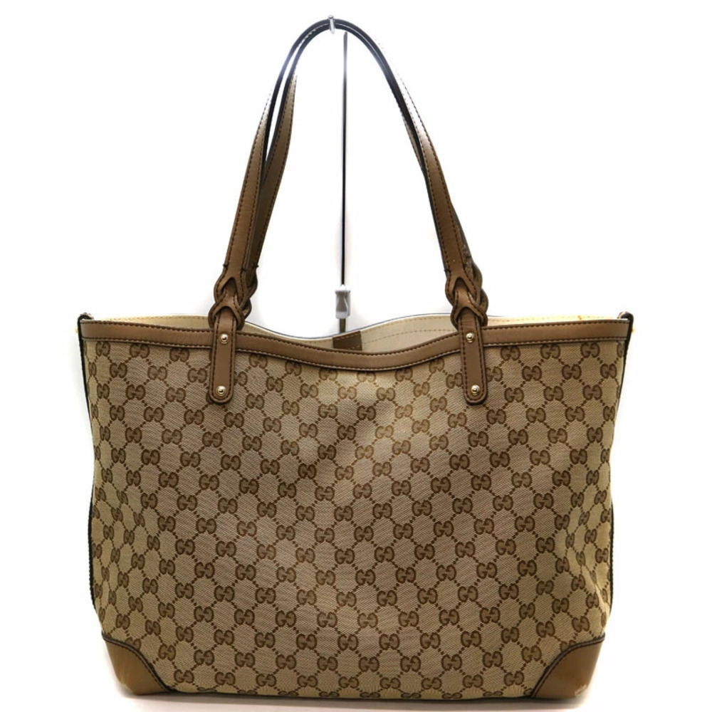 GUCCI Tote Bag Canvas Leather Brown Beige
